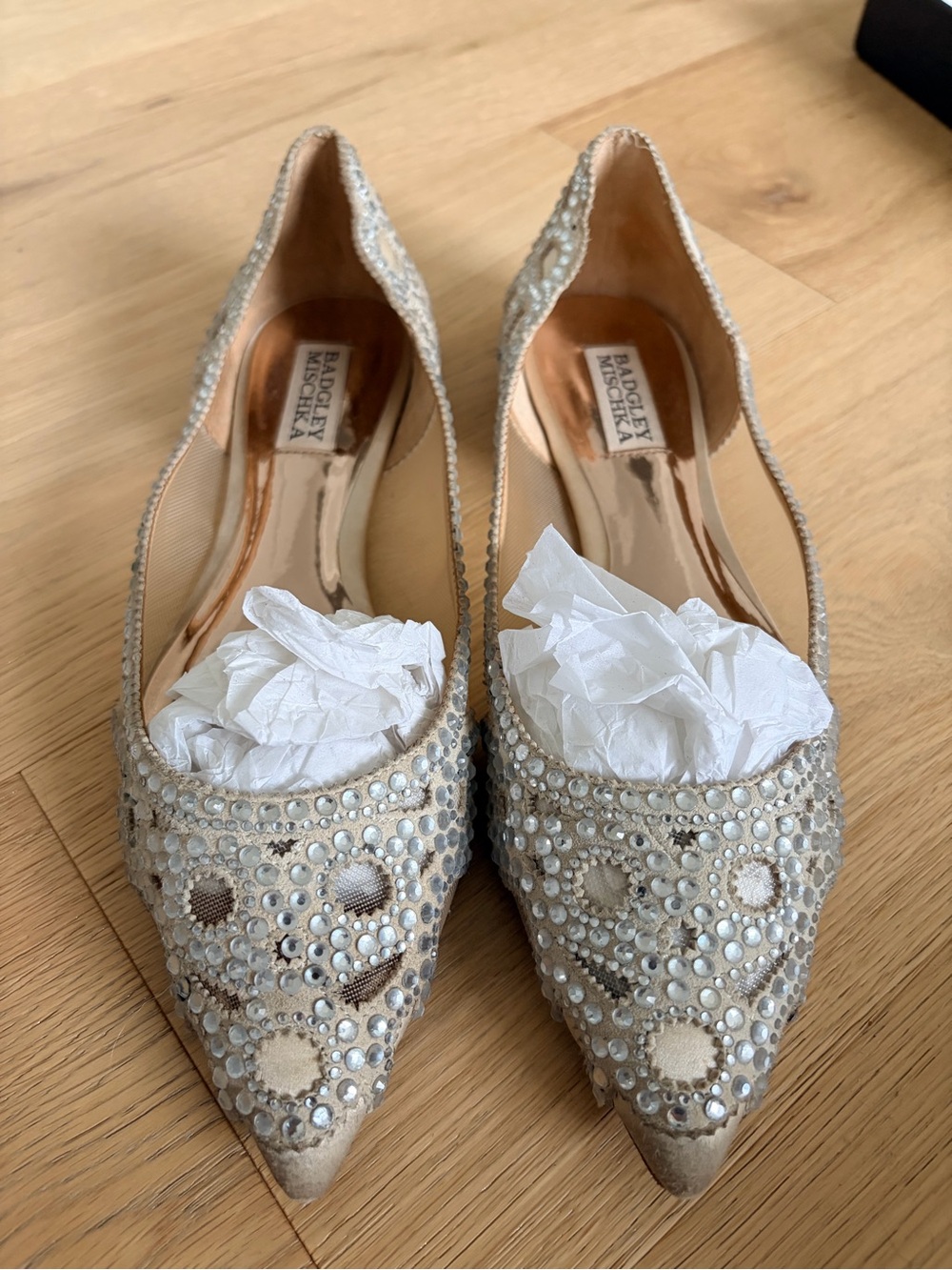 Badgley Mischka Ivory Crystal & Pearl Embellished Pointed Flats